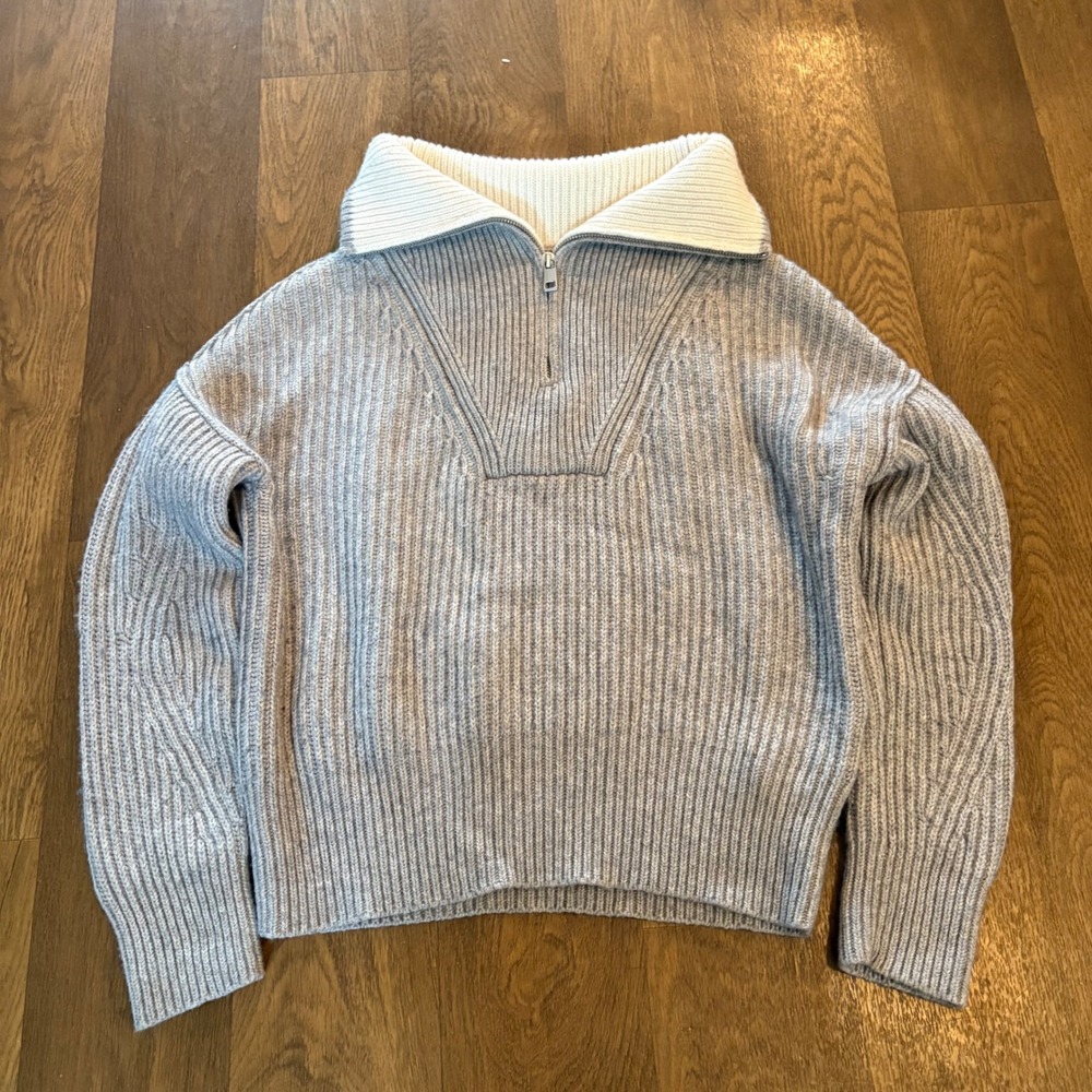Banana Republic Womens Wool Cashmere Blend Ribbed 1/4 Quarter Zip Mock Pullover